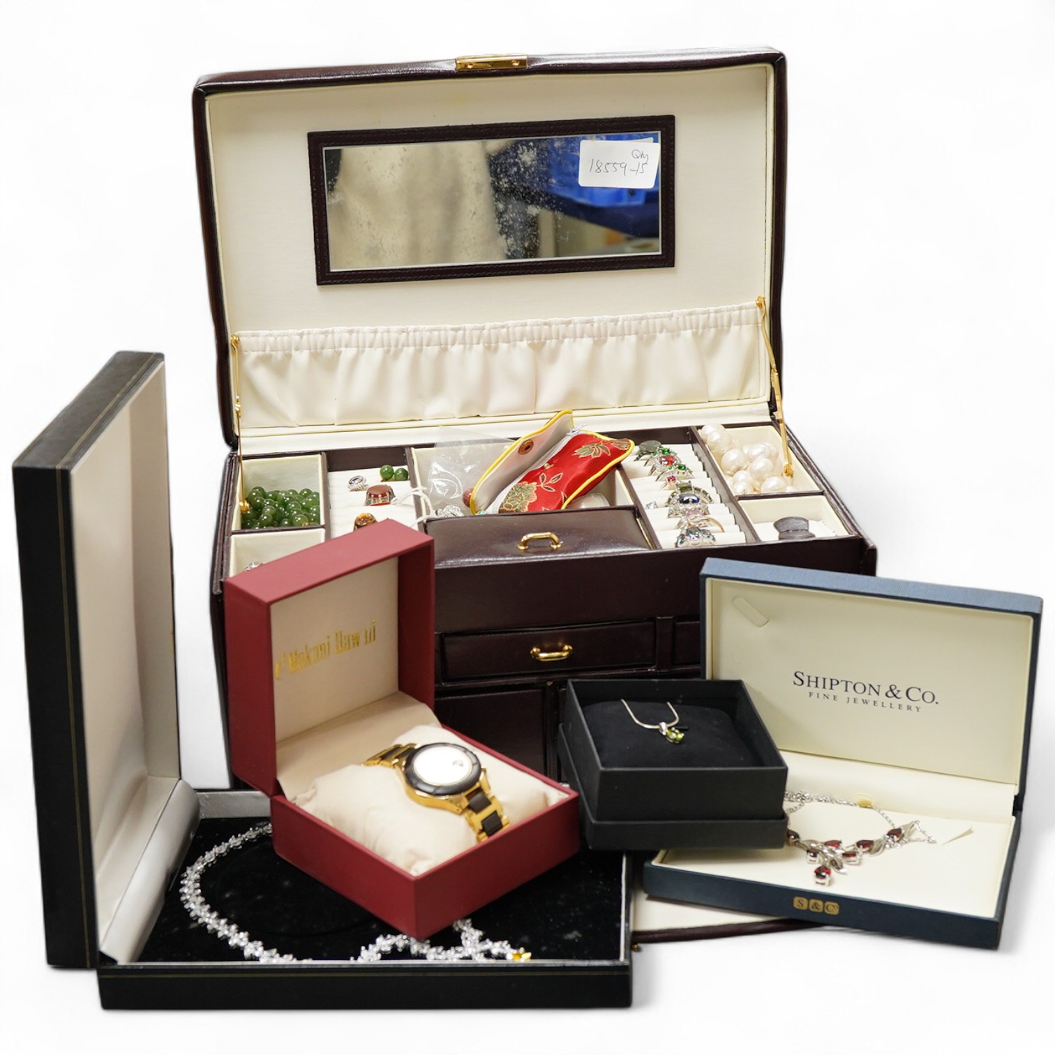 A collection of silver and other costume jewellery, including a diamond cluster ring in 9ct gold, size M, British hallmarks; a citrine ring in 9ct gold, size O, British hallmarks; a citrine ring in low carat gold, size N